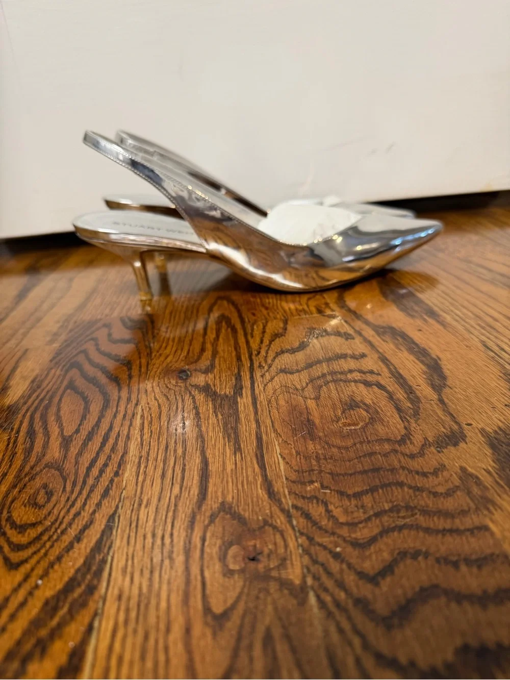 Stuart Weitzman Metallic Silver Pointed Slingback Pumps